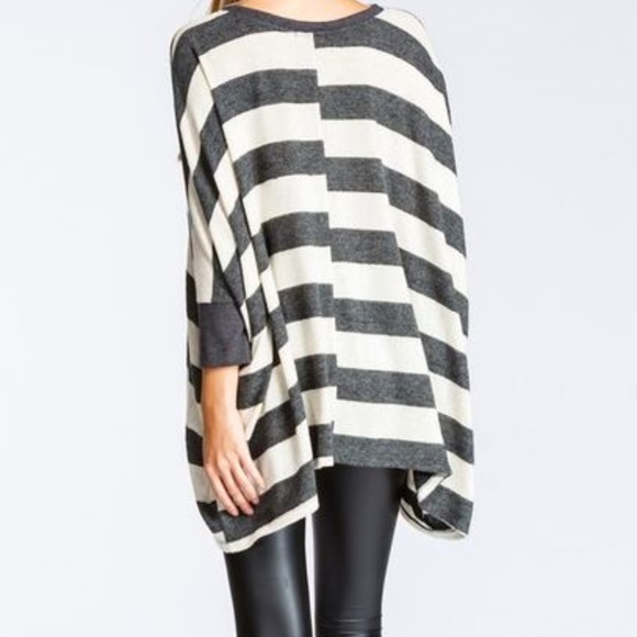 Last 1 - Brushed Striped Poncho Style Top - Picture 3 of 3